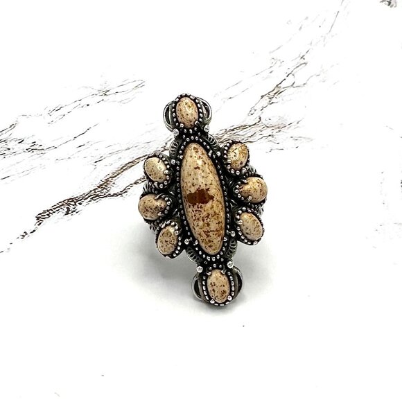 American West Picture Jasper Cluster 925 Sterling Silver Cocktail Ring Size 9 - Picture 5 of 7